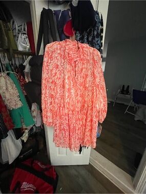 DKNY Coral and White Printed Dress
